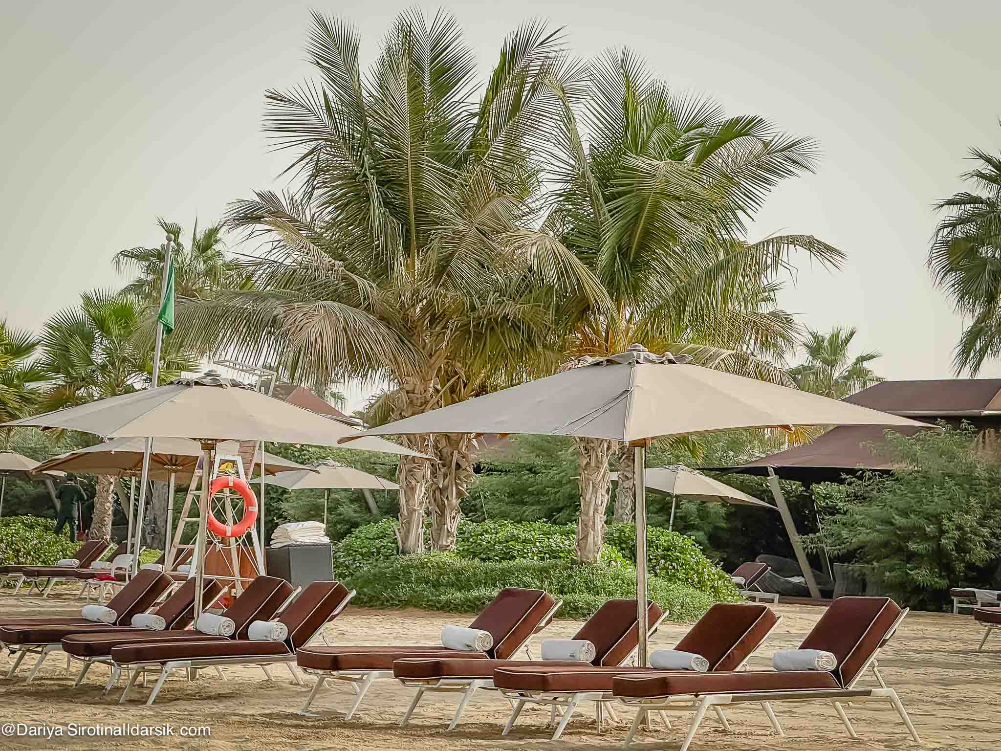 Шезлонги и зонтики в отеле Bvlgari Dubai