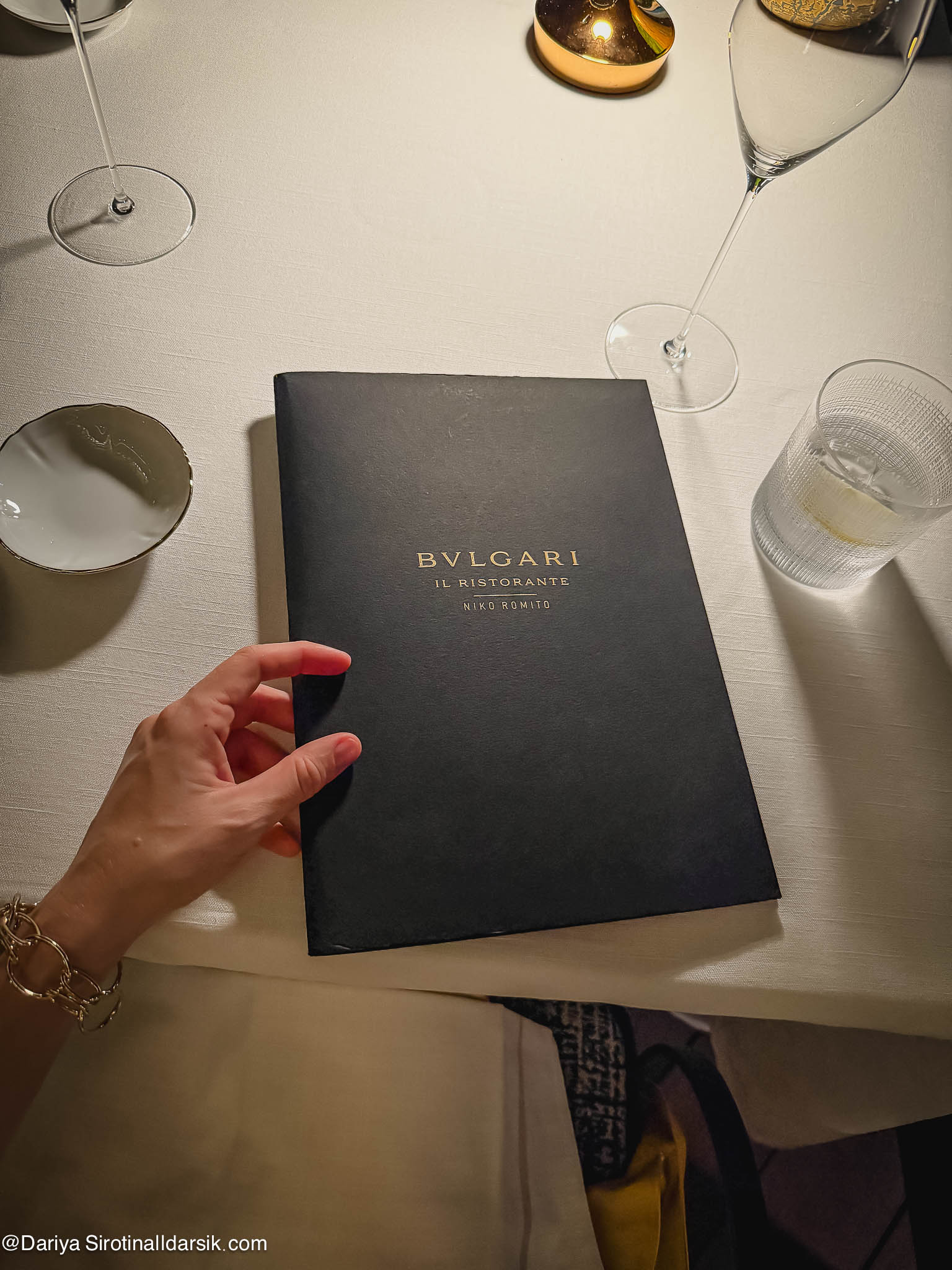 Меню ресторана Niko Romito в отеле Bvlgari Dubai